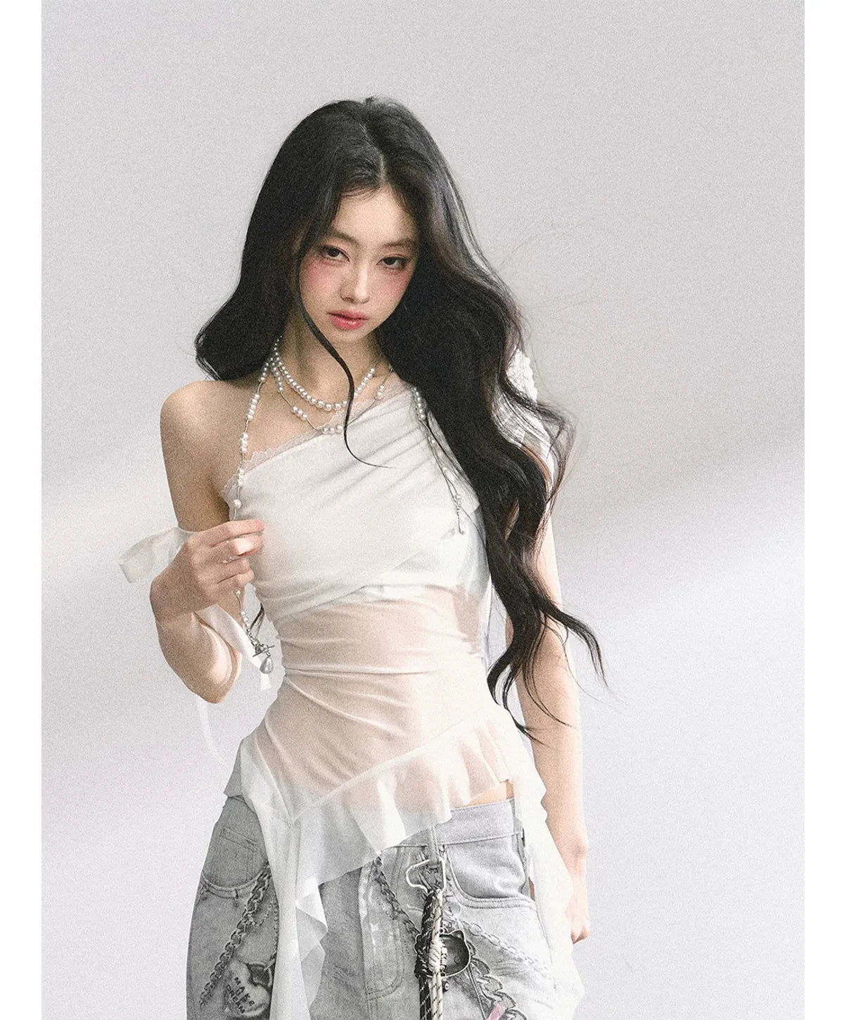 Sheer Asymmetric Mesh Tee