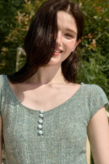 Soft Wool Fitted Short-Sleeve Top