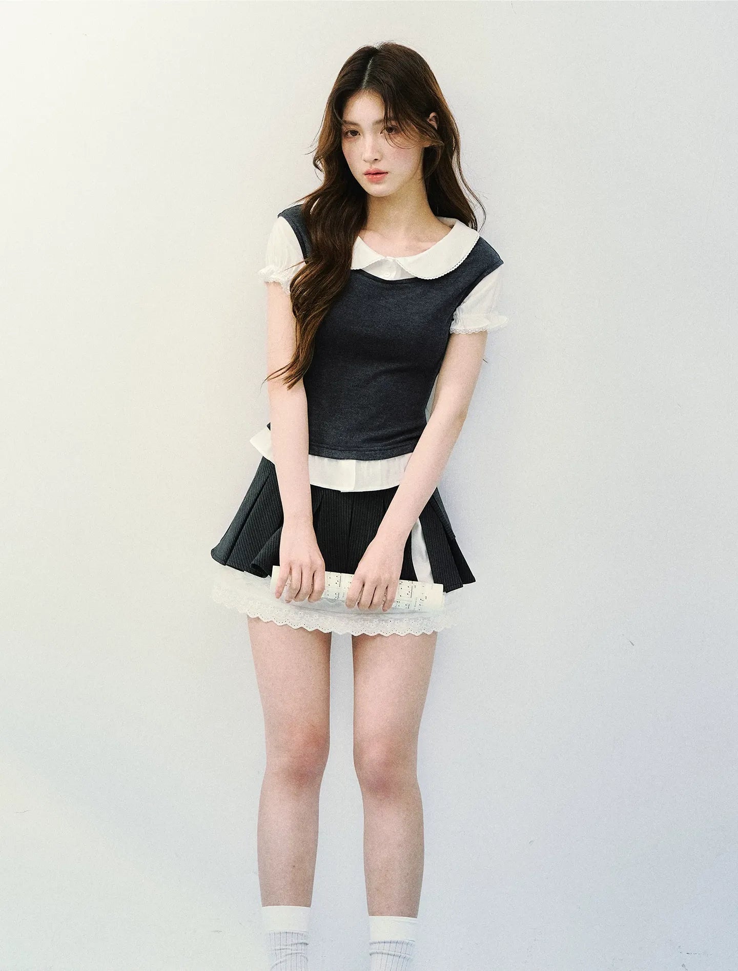 High-Intellect Tencel Wool Faux Two-Piece T-Shirt