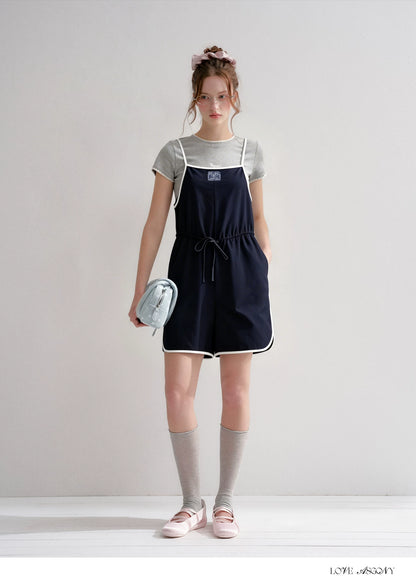 Contrast Piping Drawstring Waist Jumpsuit
