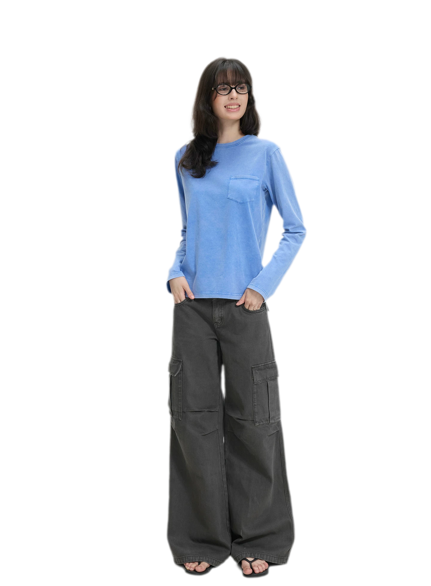 Washed Cargo Wide-Leg Pants