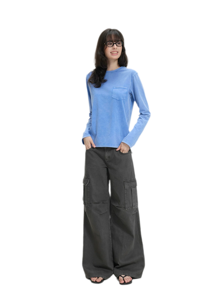 Washed Cargo Wide-Leg Pants