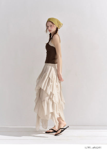 Irregular Ruffle Edge Chiffon Skirt