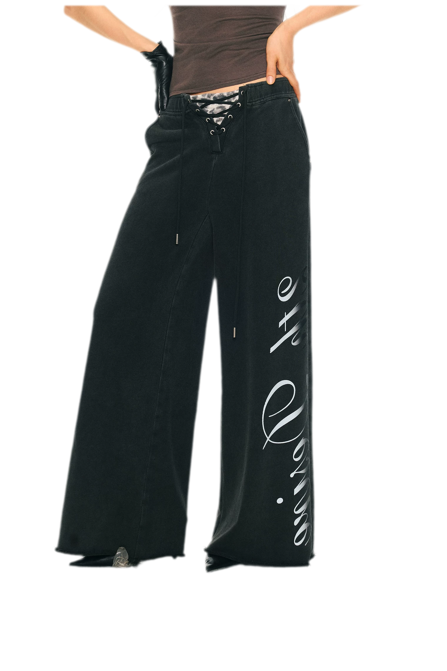 Vintage Letter Print Wide-Leg Pants