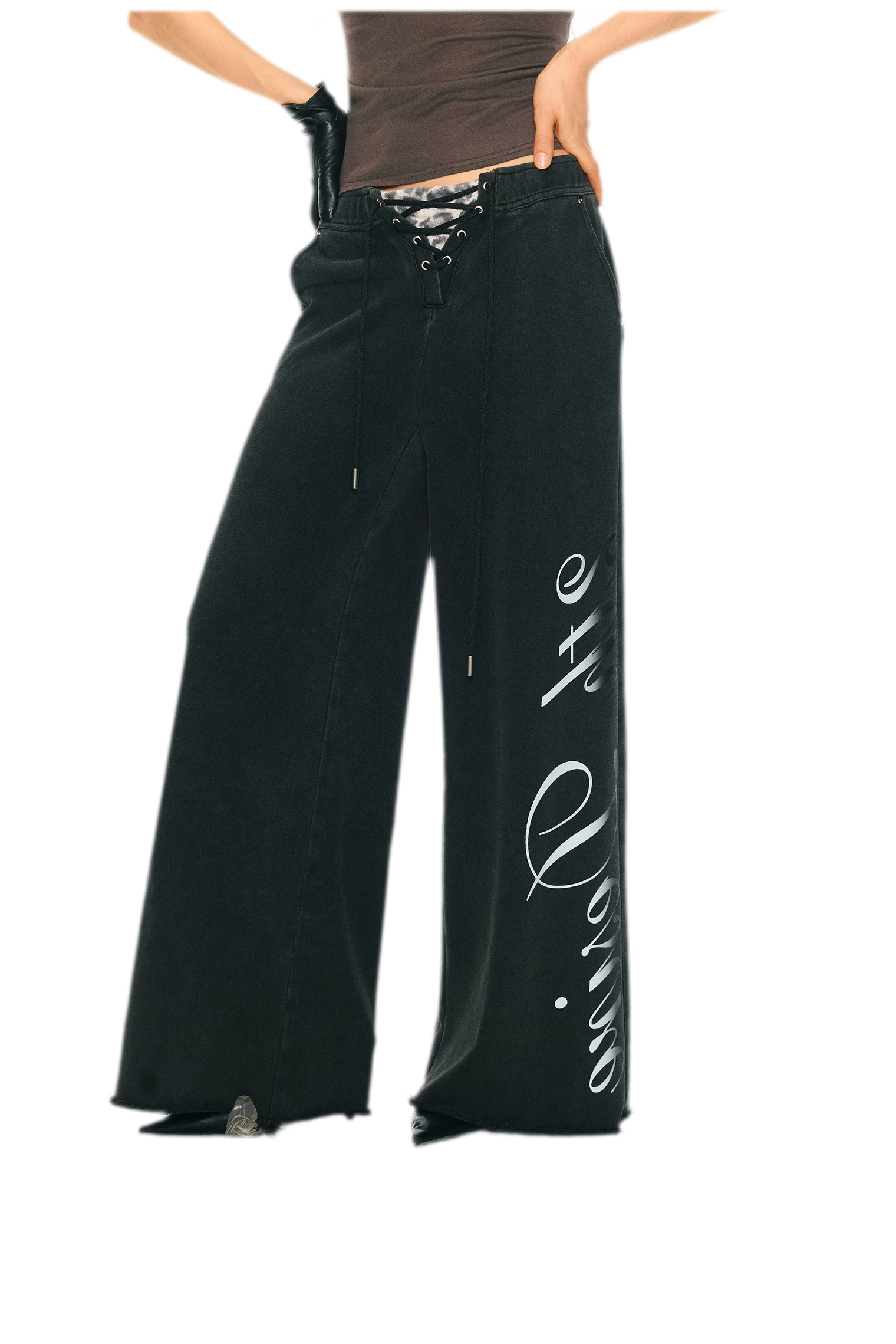 Vintage Letter Print Wide-Leg Pants
