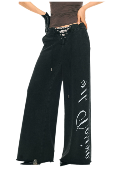 Vintage Letter Print Wide-Leg Pants