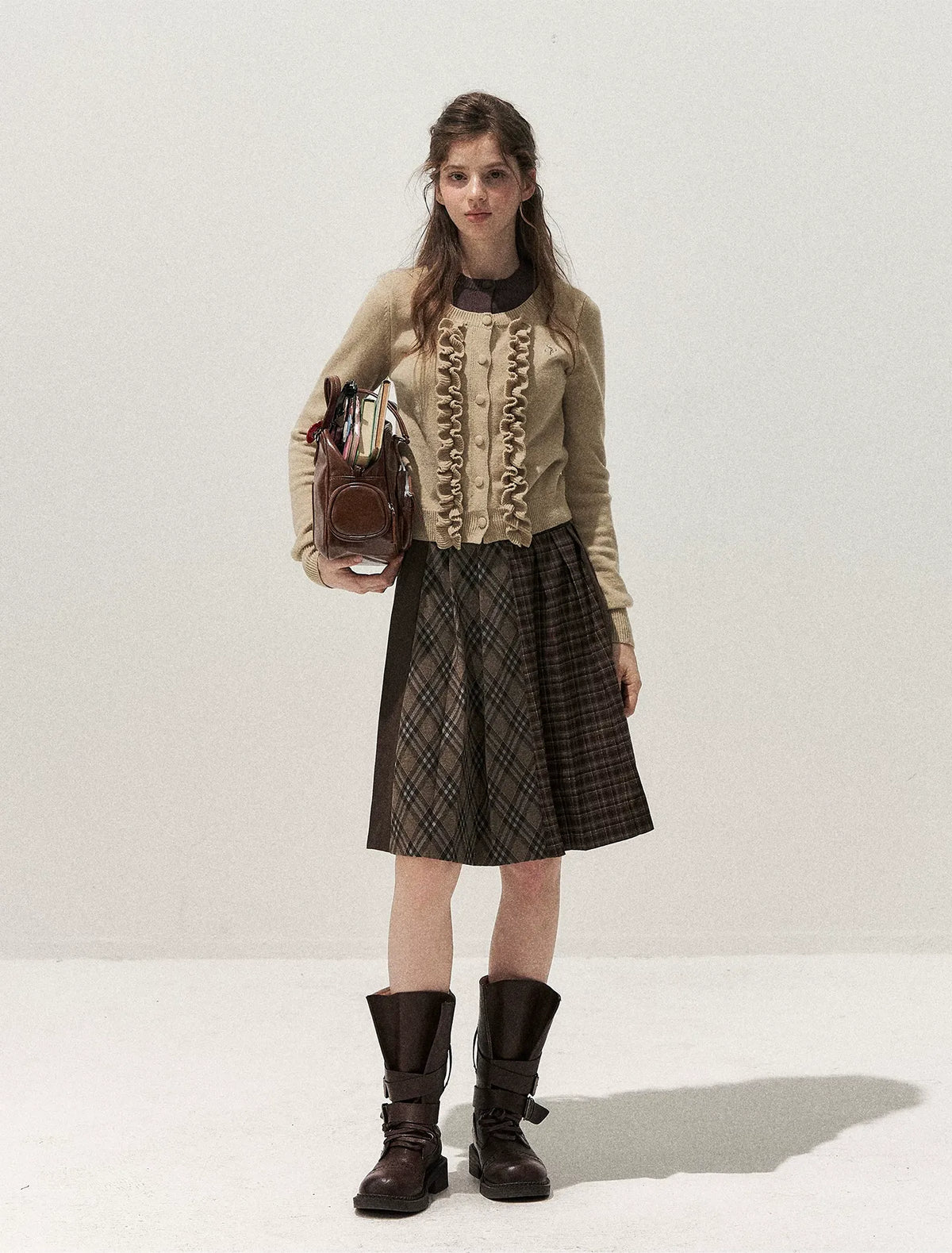 Fine-Gauge Ruffle Cardigan Sweater