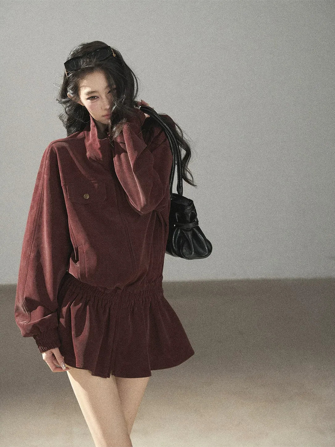 Faux Leather Stand Collar Jacket