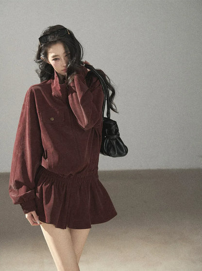 Faux Leather Stand Collar Jacket