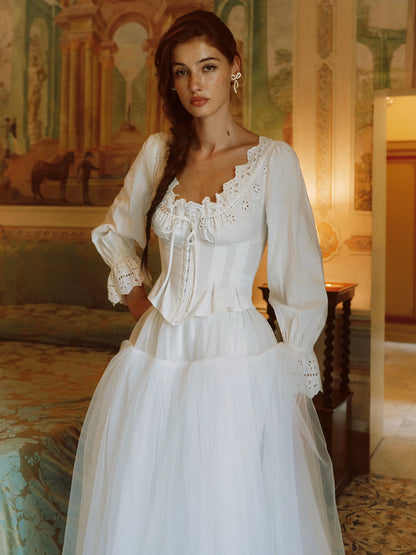 Textured Lace Trim Blouse