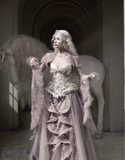 Sheer Lace Puff-Sleeve Capelet