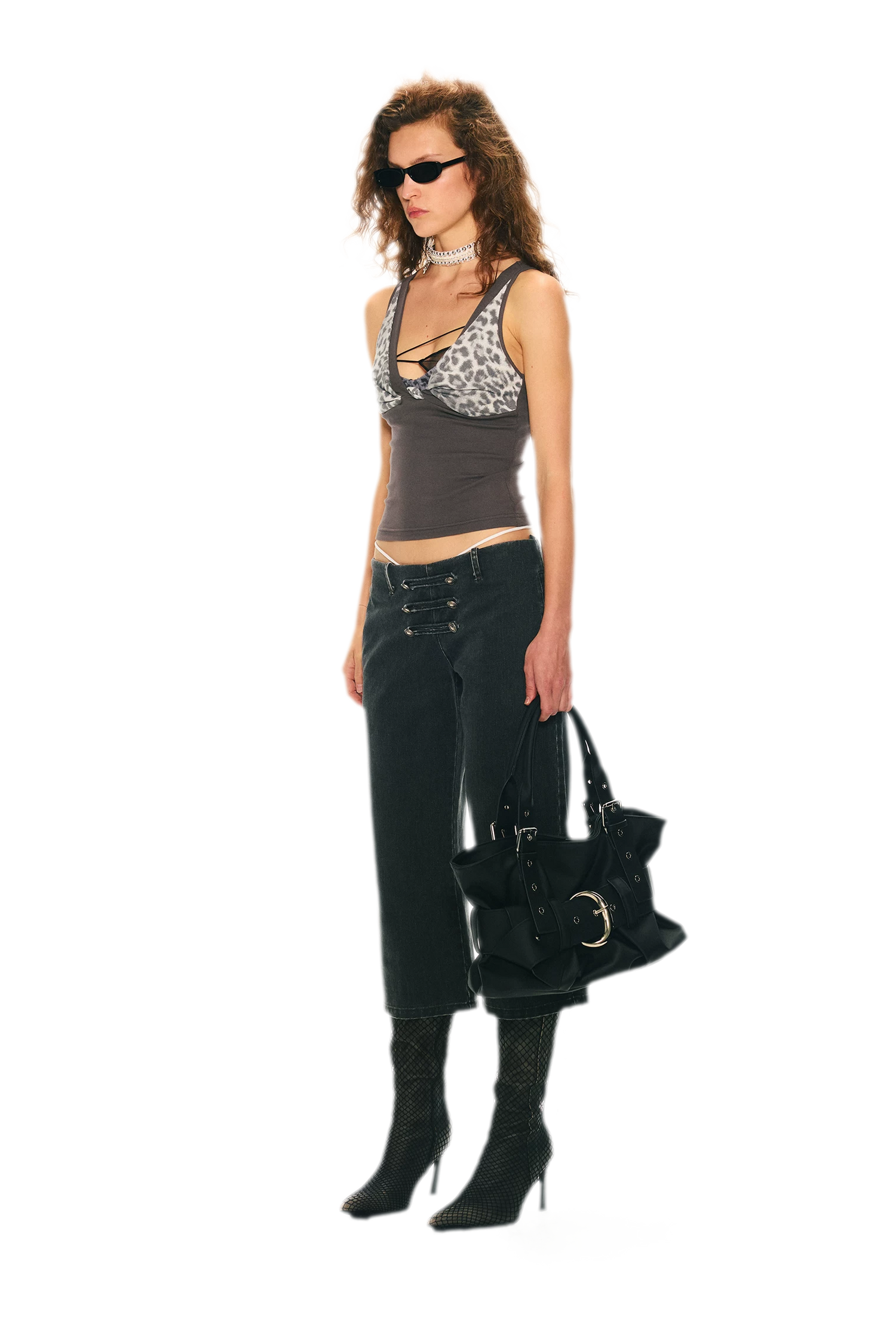 Leopard Print Rhinestone V-neck Camisole