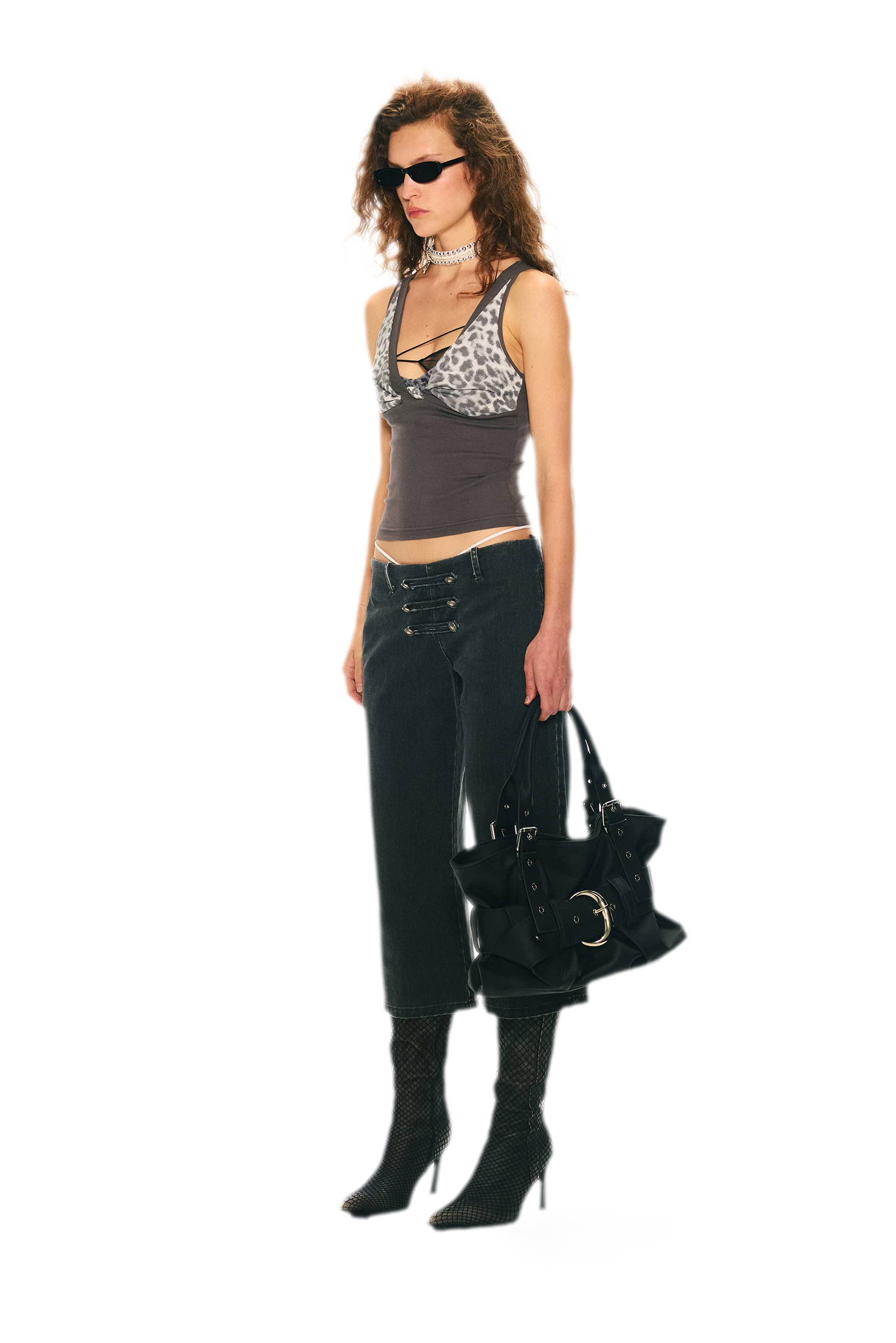 Leopard Print Rhinestone V-neck Camisole
