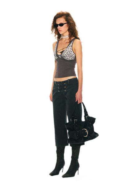 Leopard Print Rhinestone V-neck Camisole
