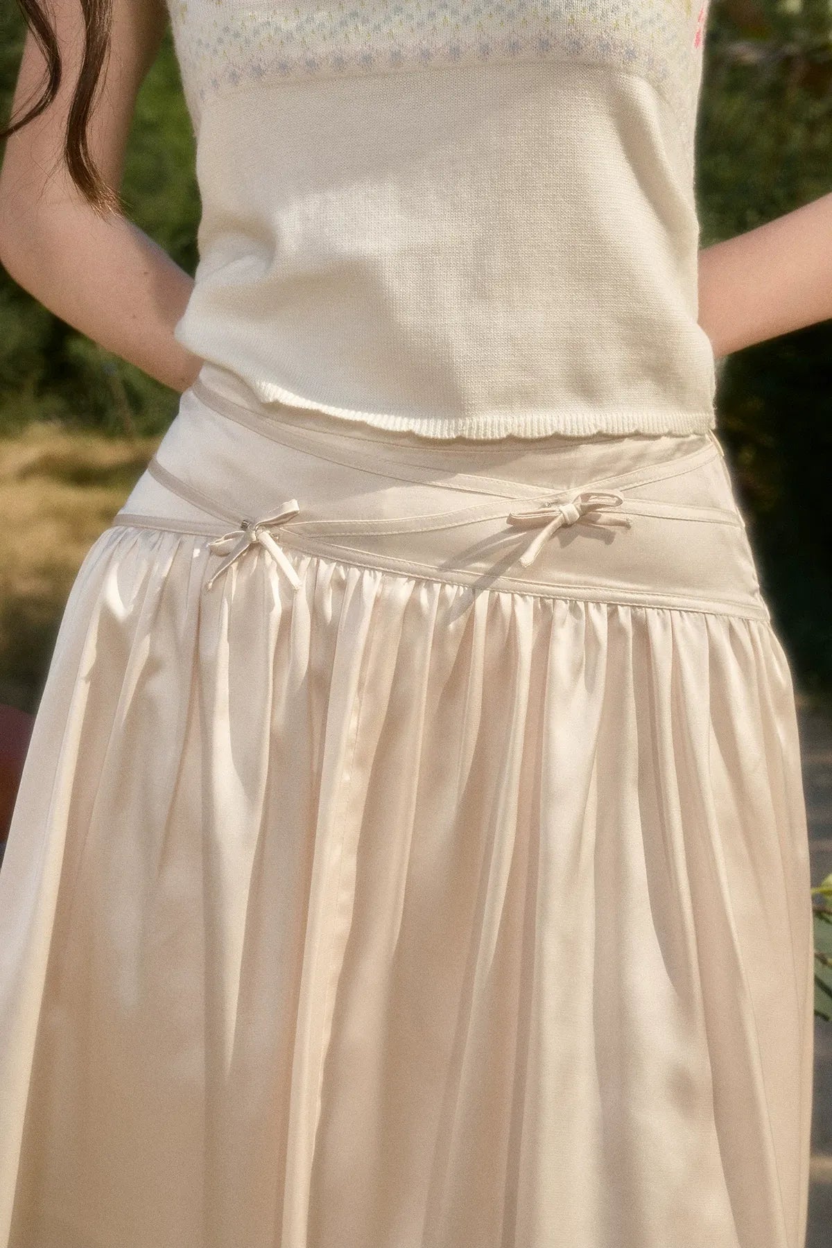 Satin Bow A-Line Skirt