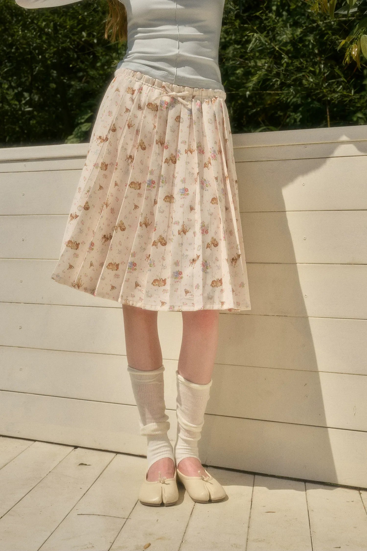 Pleated Printed A-Line Skirt