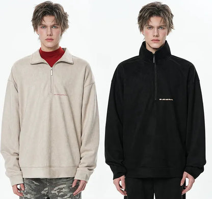 Faux Suede Oversize Polo Sweatshirt