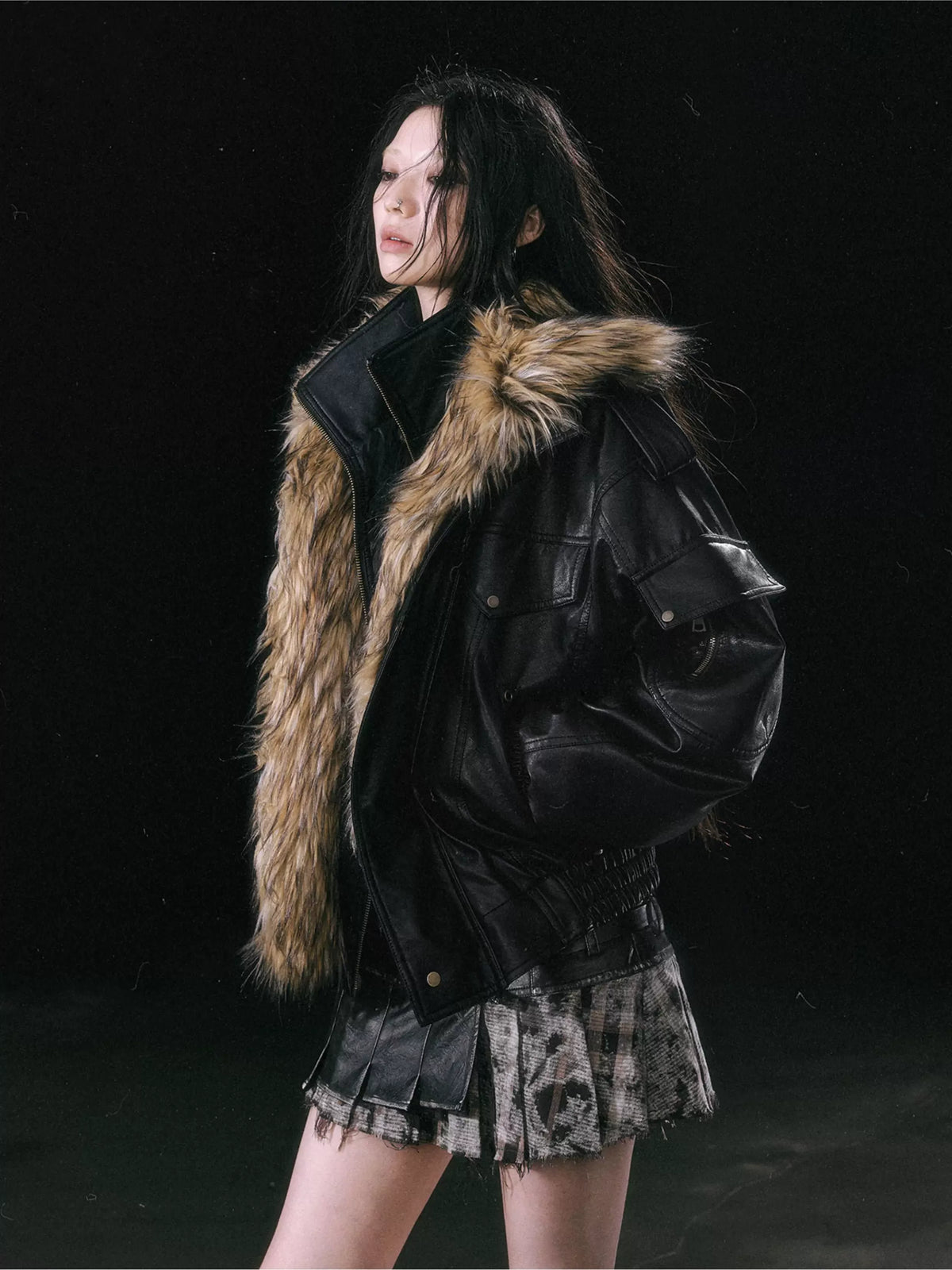 Detachable Fur Collar Flight Jacket