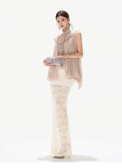 Lightweight Ruffle Collar Sleeveless Chiffon Blouse