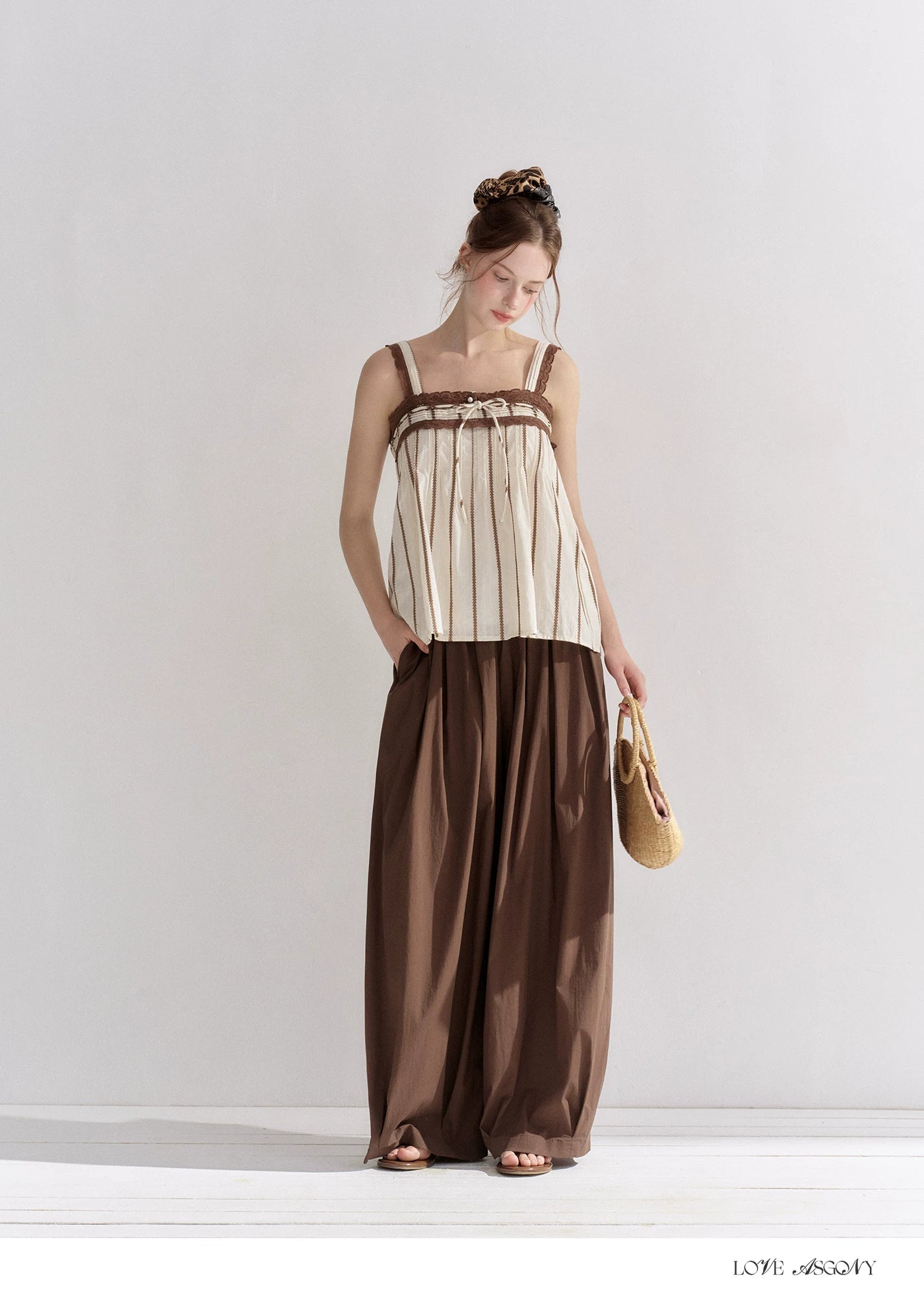 Striped Lace-Trim Tie-Front Camisole
