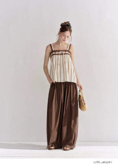 Striped Lace-Trim Tie-Front Camisole