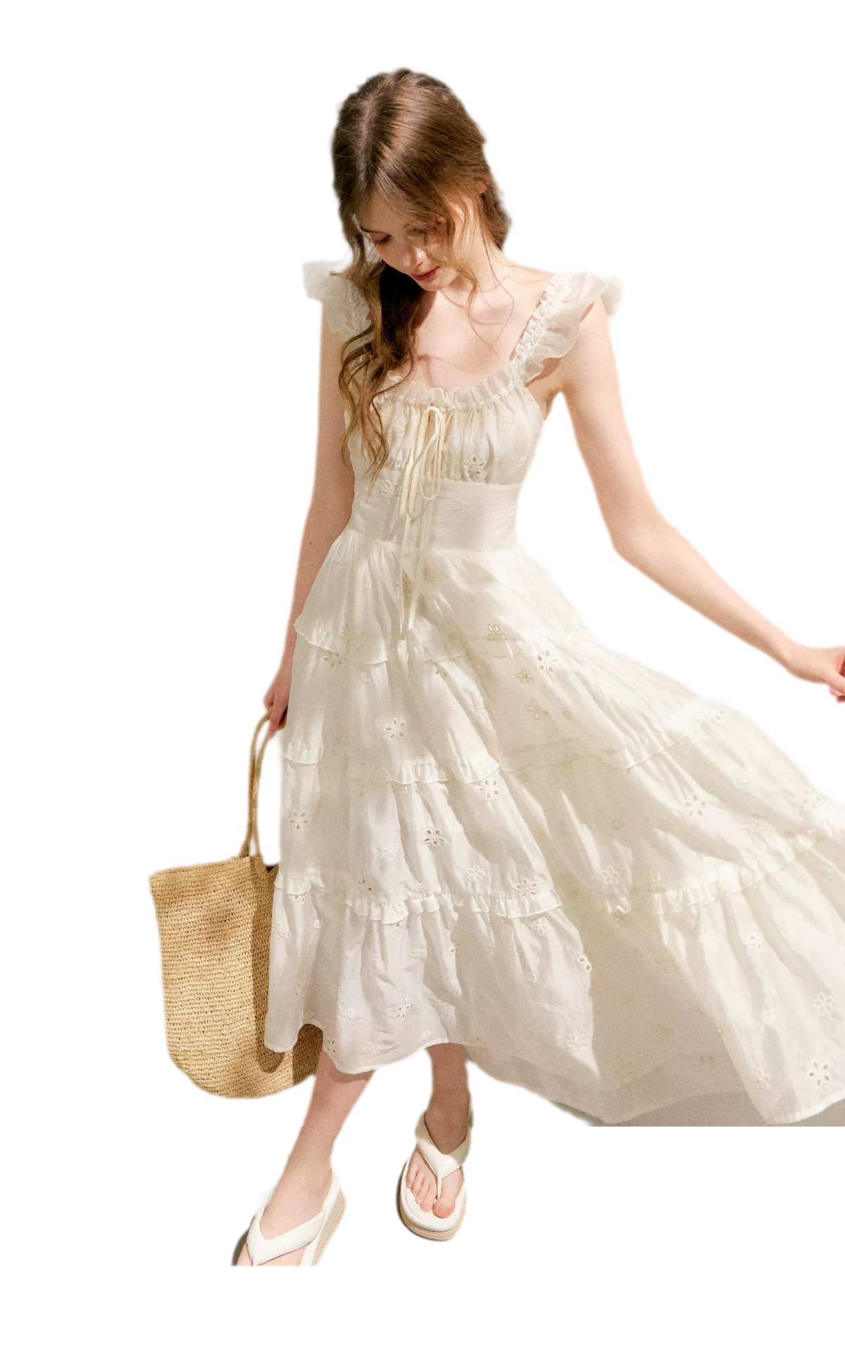 Embroidered Floral Tie-Waist Dress