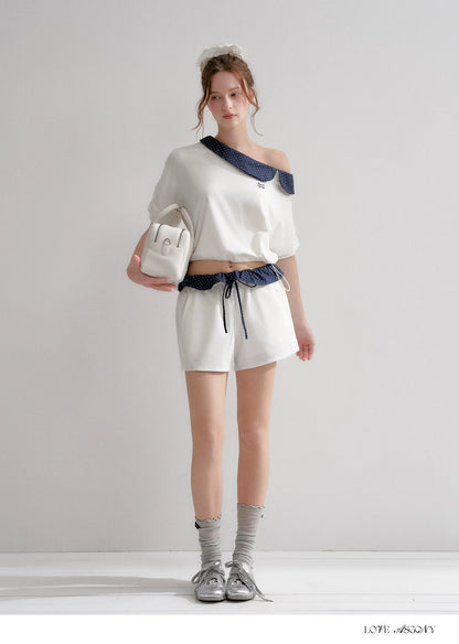 Vintage Polka Dot Asymmetric Short Sleeve Sweatshirt