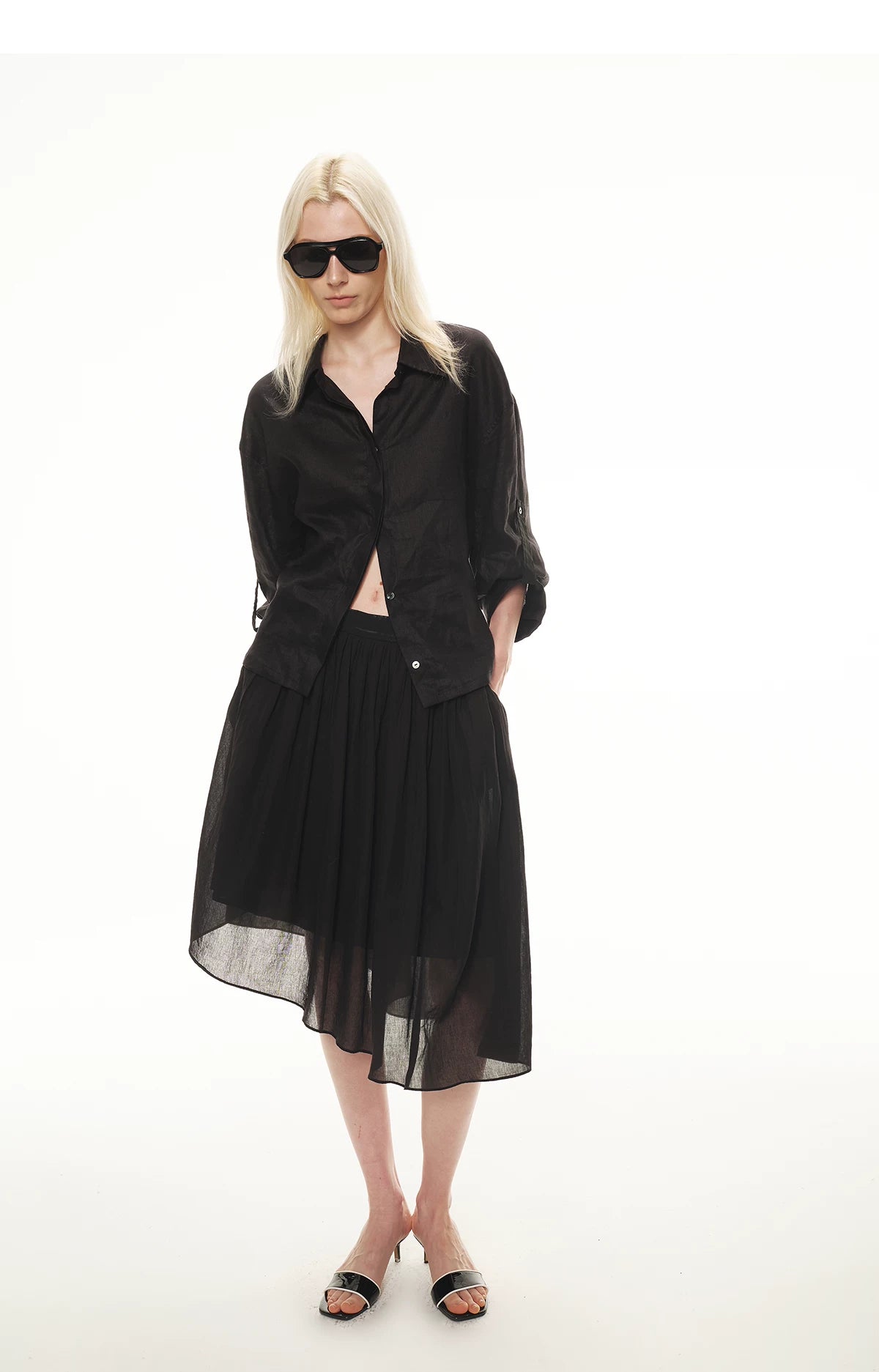 Linen Waist-Defined Shirt &amp; Low-Rise Rolled Shorts Set