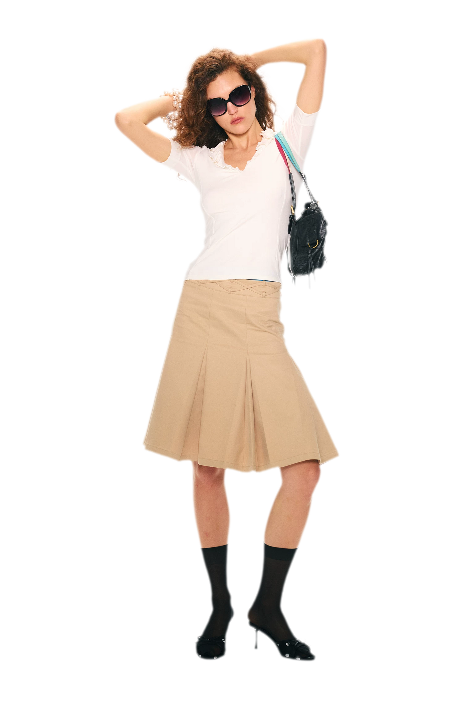 Low Waist Pleated A-Line Skirt