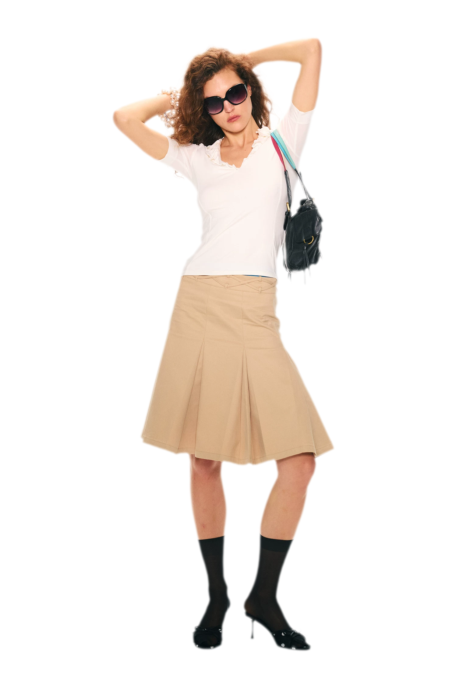 Low Waist Pleated A-Line Skirt