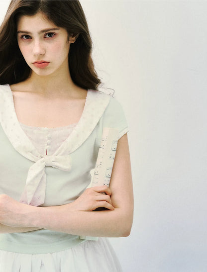 Bow Tie Floral Patchwork Short Sleeve T-Shirt