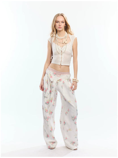 Floral Print Loose Wide Leg Pants