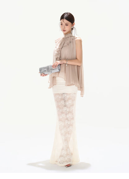 Lightweight Ruffle Collar Sleeveless Chiffon Blouse