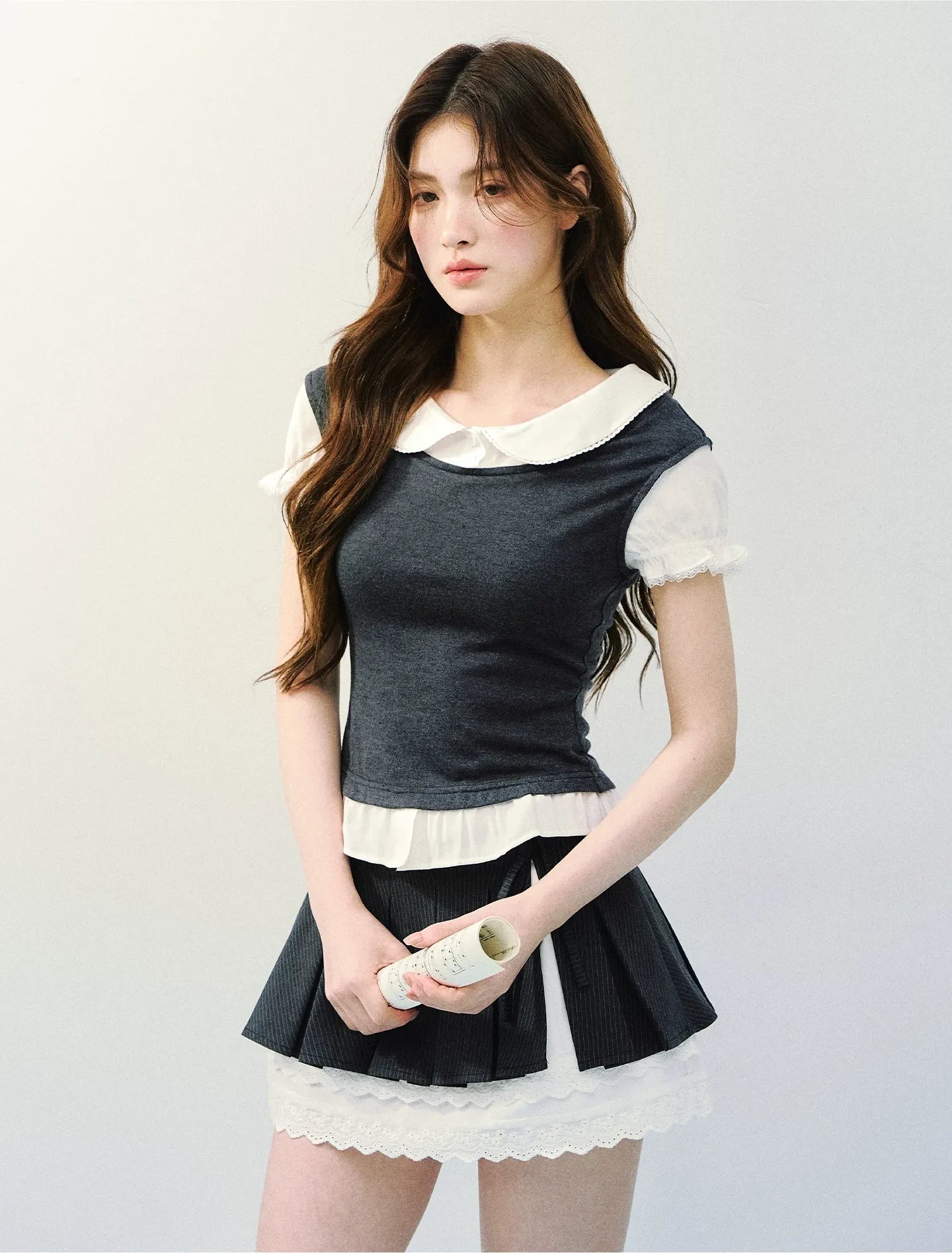 High-Intellect Tencel Wool Faux Two-Piece T-Shirt
