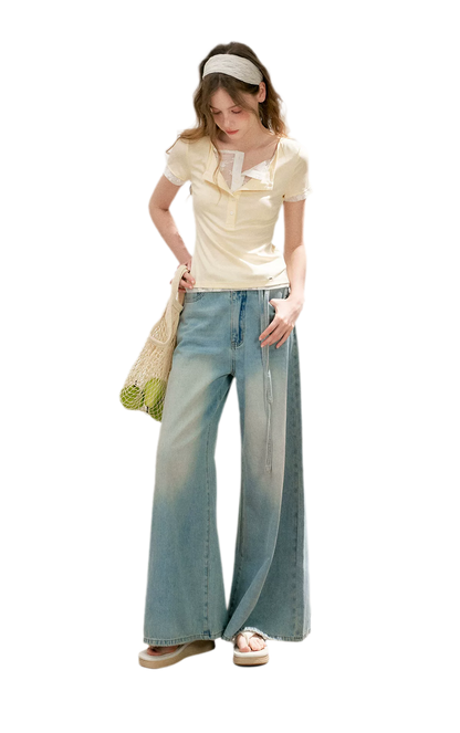Double-Layer Collar Lace T-Shirt