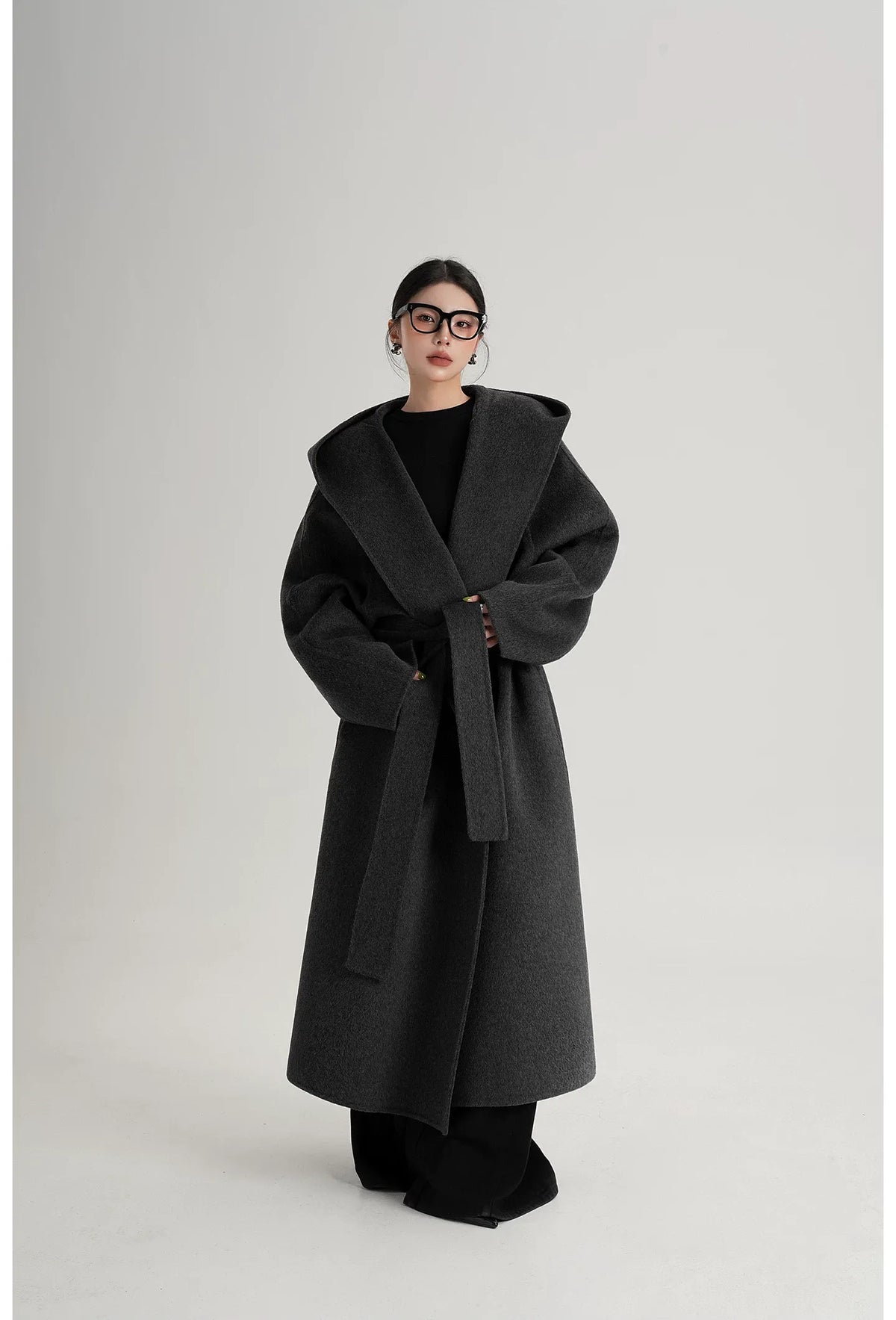 Hand-Sewn Oversized Hooded Wool Coat