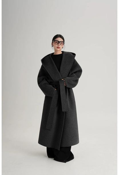 Hand-Sewn Oversized Hooded Wool Coat