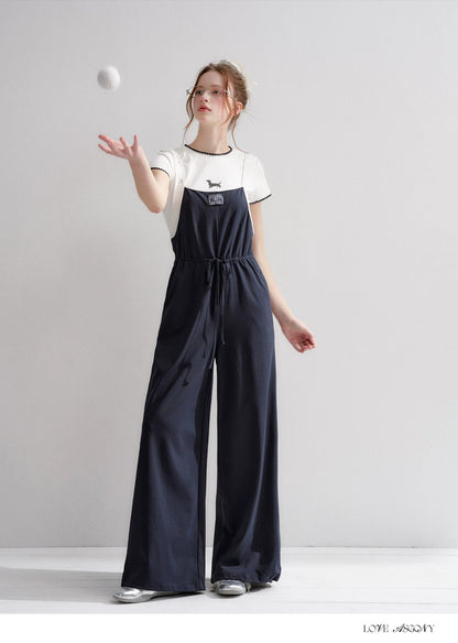 Contrast Piping Drawstring Waist Jumpsuit