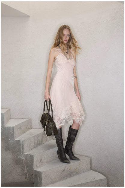 Lace Hem Layered V-Neck Camisole Dress