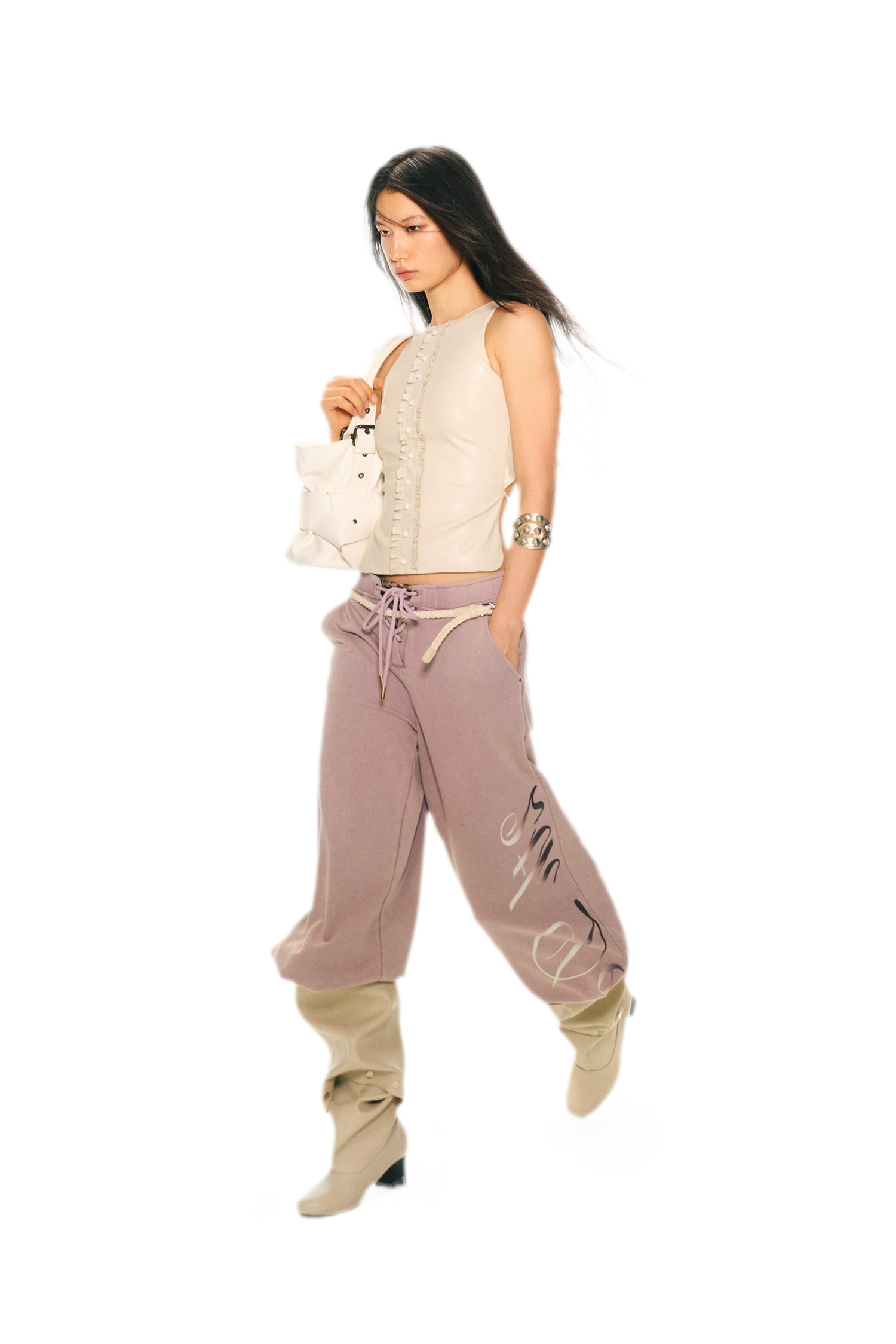 Vintage Letter Print Wide-Leg Pants