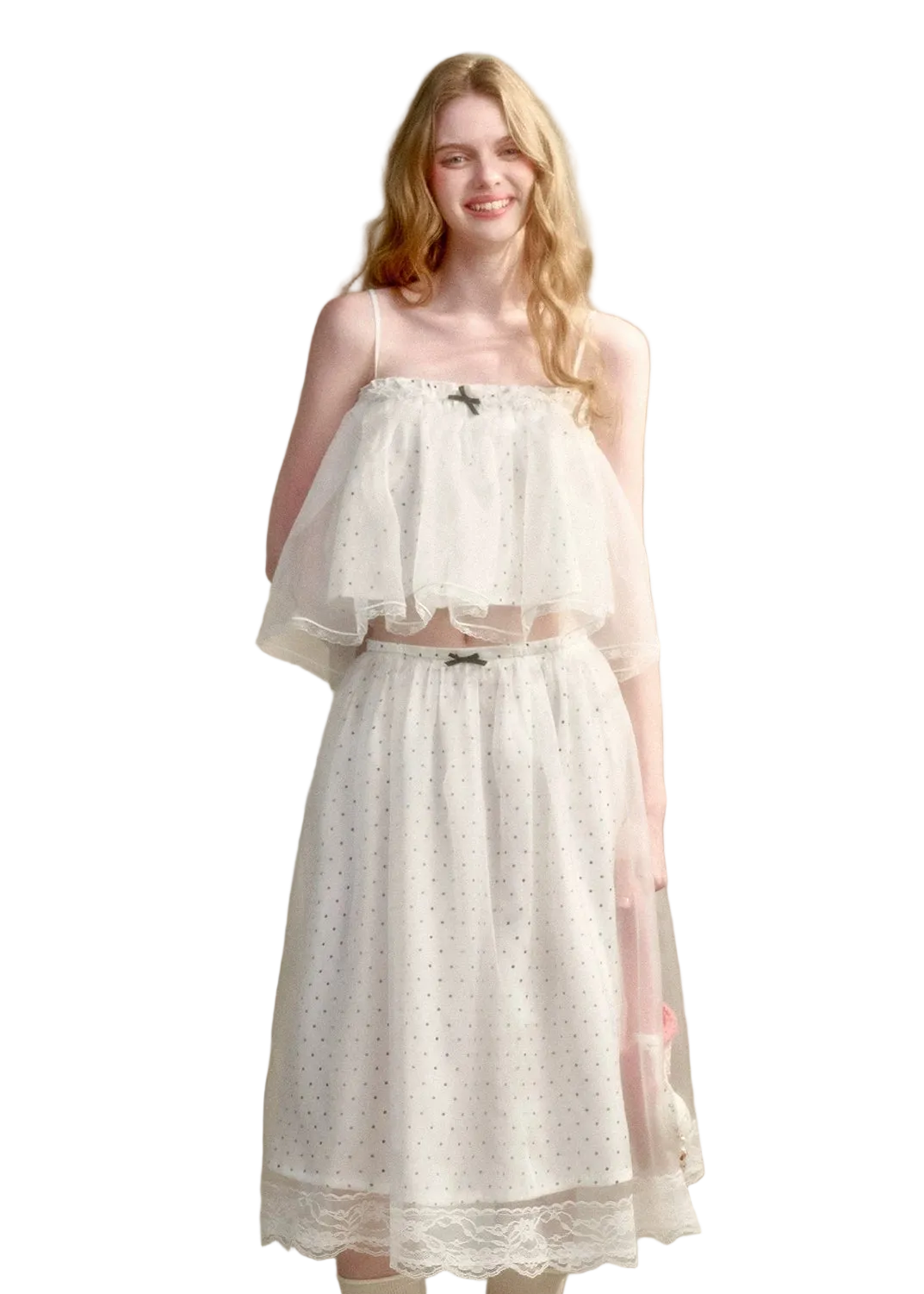 Babydoll Pearl Organza Polka Dot Set