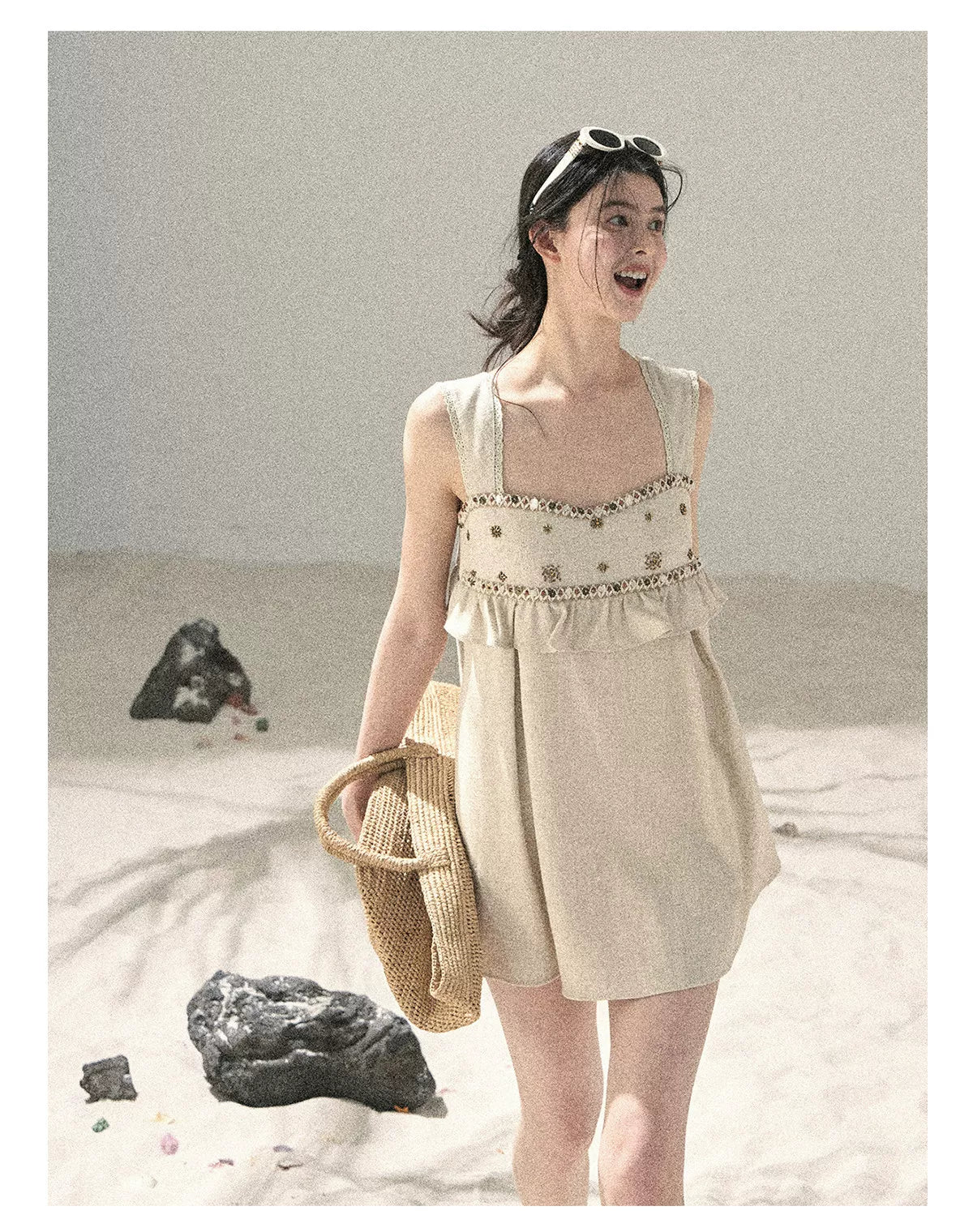 Sunlit Wheat Field Lace Strap Dress