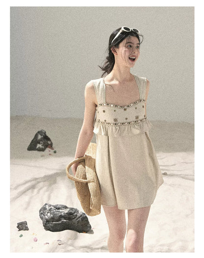 Sunlit Wheat Field Lace Strap Dress