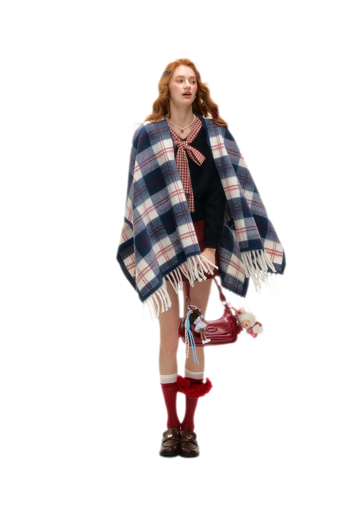 Vintage Plaid Fringed Shawl