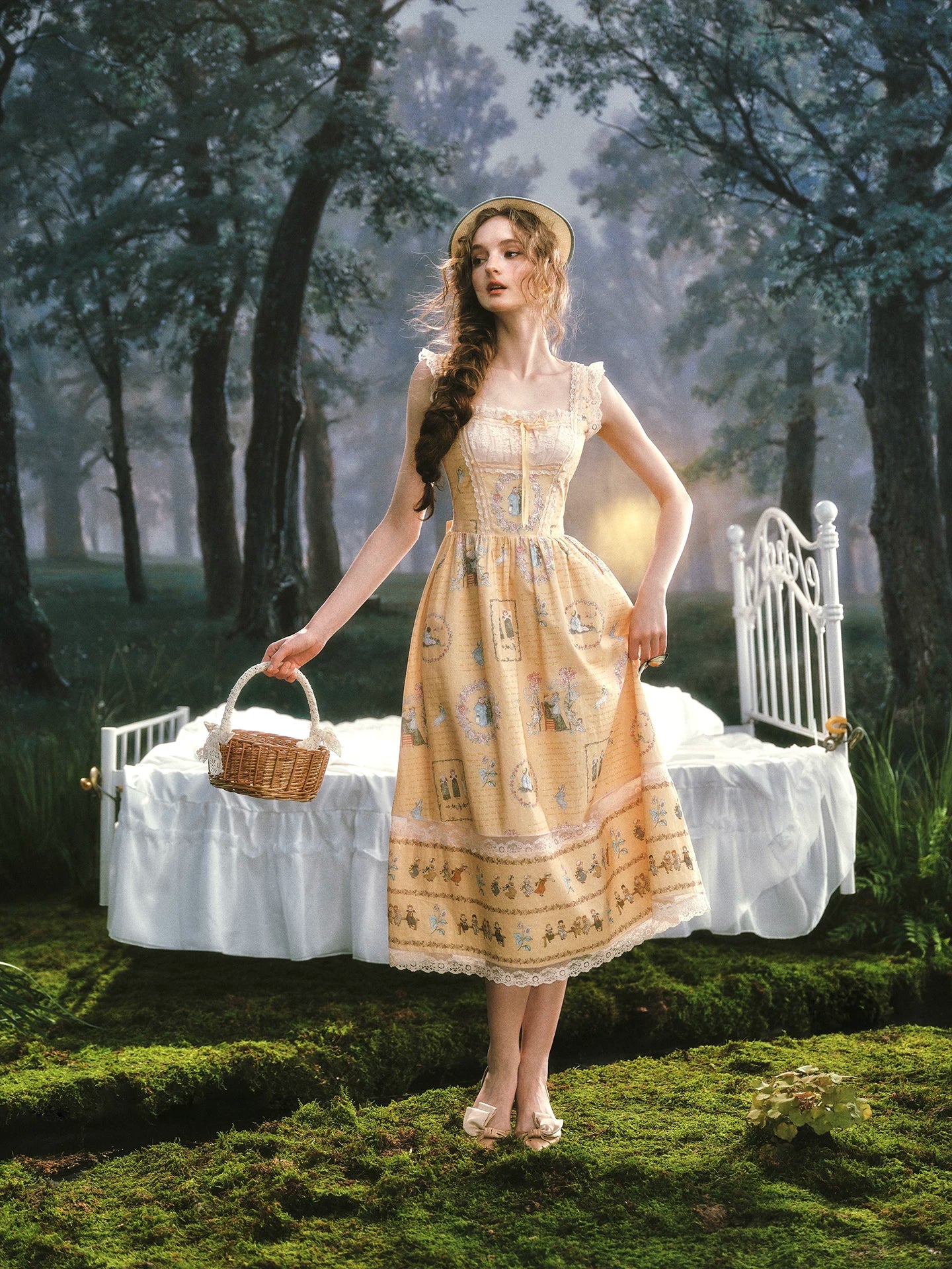 LACEMADE French Country Cotton Floral Dress Fairy Tale Yellow (Pre-sale) / XL