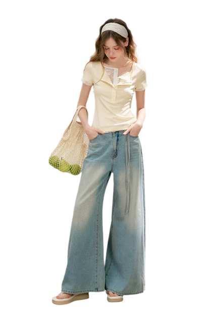 Double-Layer Collar Lace T-Shirt