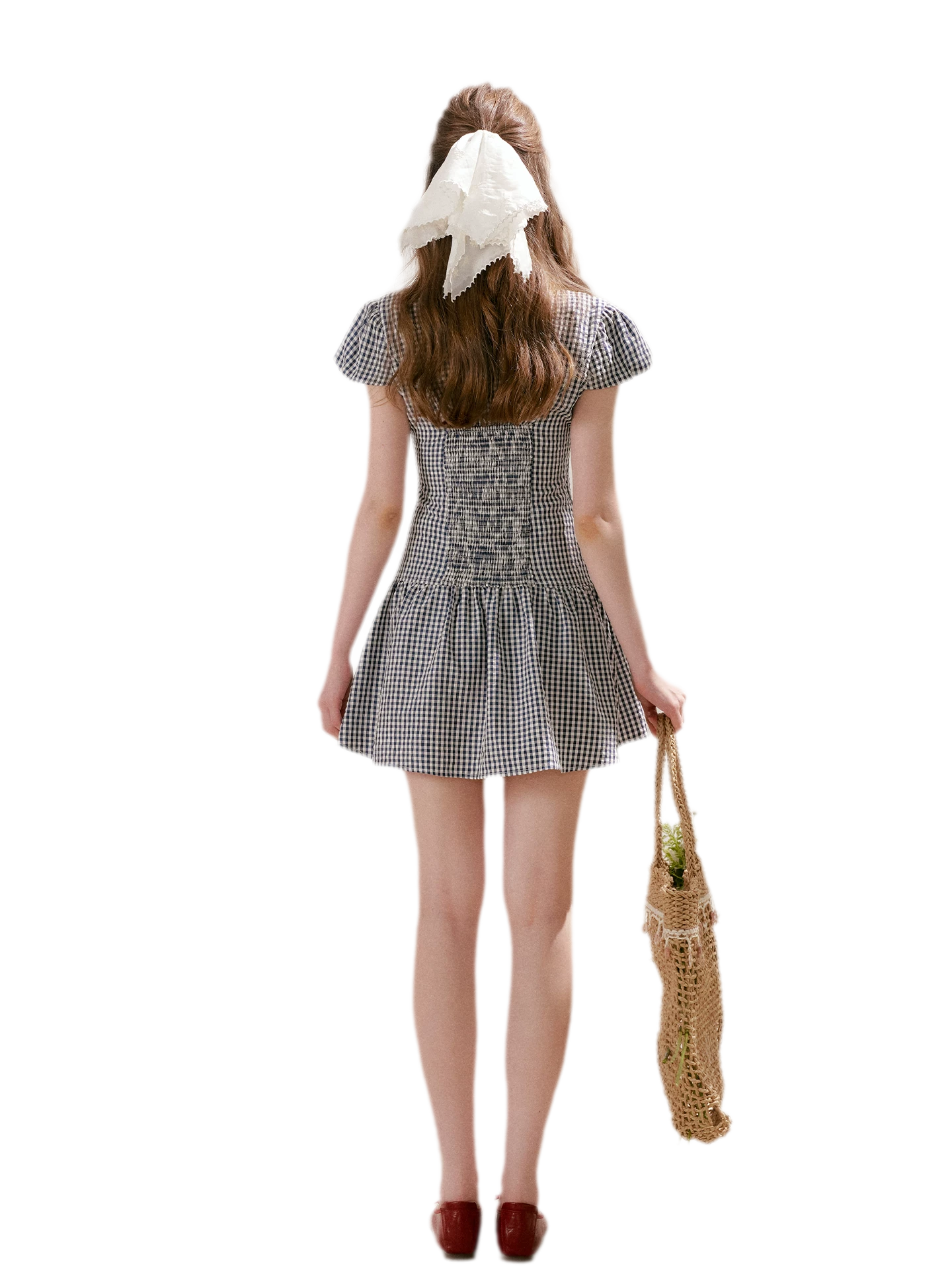 Tencel Cotton Lace Vintage Plaid Short Sleeve Dress