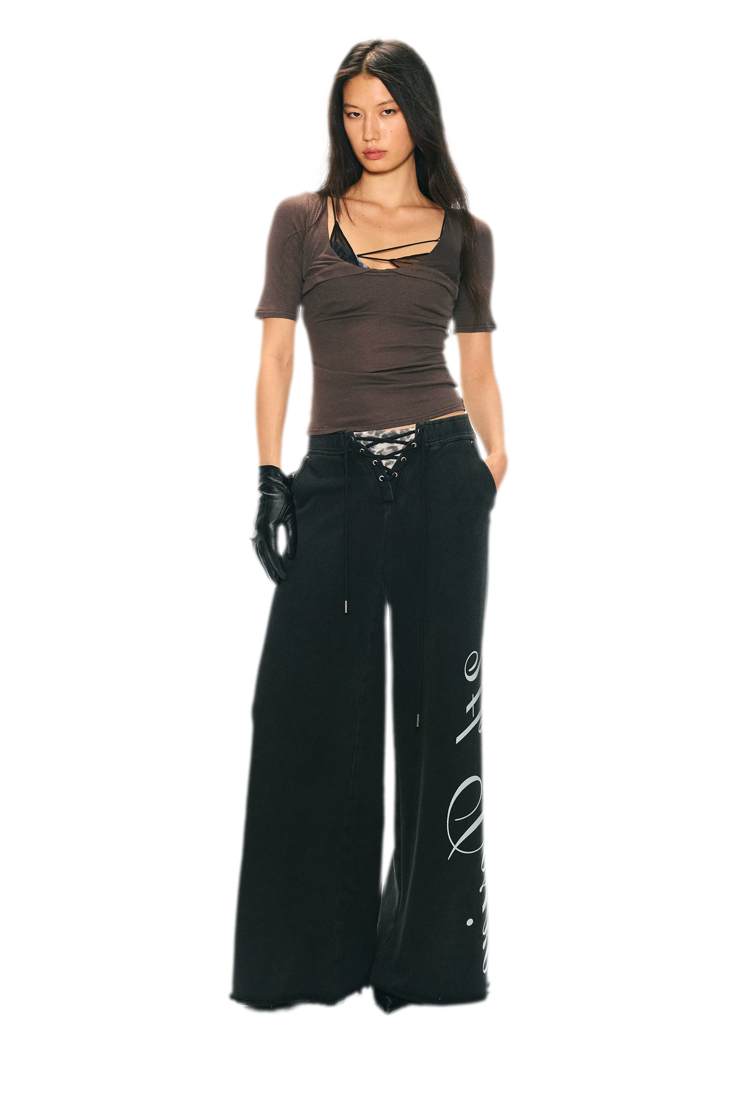 Vintage Letter Print Wide-Leg Pants