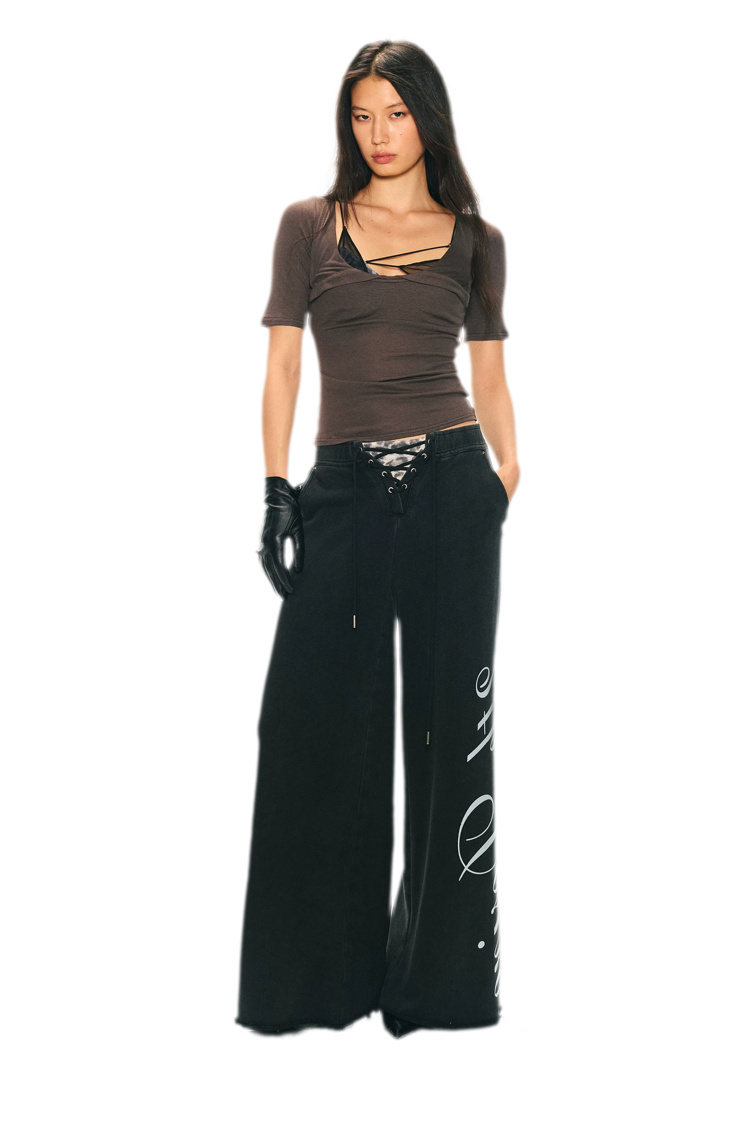 Vintage Letter Print Wide-Leg Pants