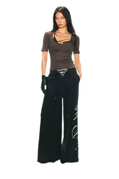 Vintage Letter Print Wide-Leg Pants